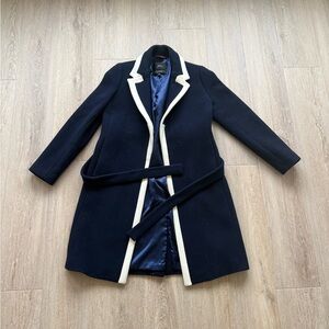 J. Crew Navy Trench Coat with Cream Trim